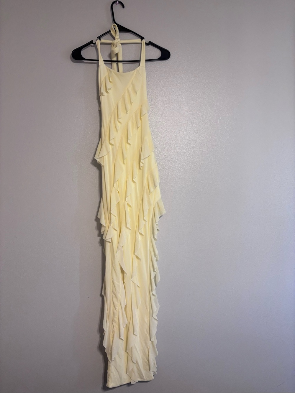 Windsor Pale Yellow Ruffle Halter Maxi Dress